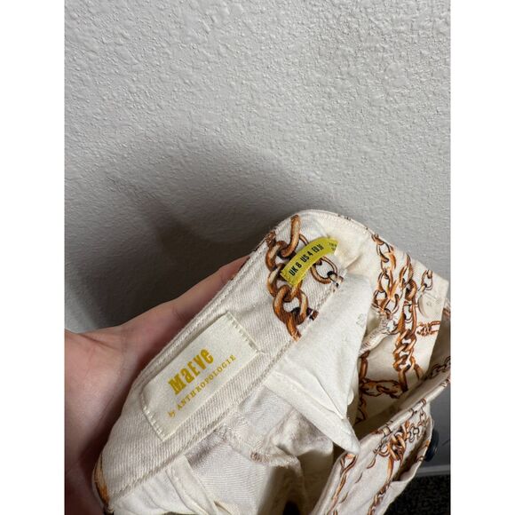 Maeve Anthropologie Linen Blend Palazzo Pants Womens Sz 4 Wide Leg Chain Print - Picture 8 of 15